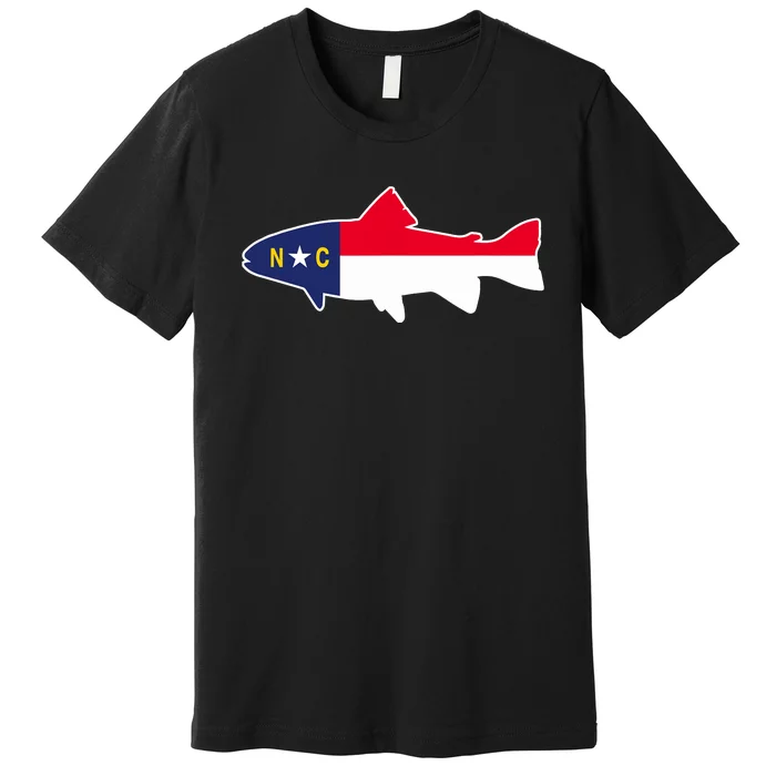 North Carolina Flag with Trout Fish Premium T-Shirt