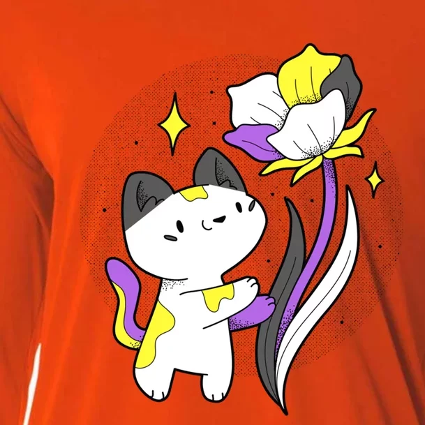 Nonbinary Cat Flower Nonbinary Flag Lgbt Nonbinary Pride Gift Cooling Performance Long Sleeve Crew