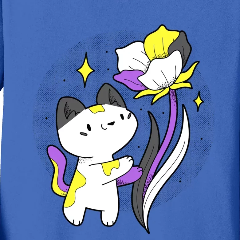 Nonbinary Cat Flower Nonbinary Flag Lgbt Nonbinary Pride Gift Kids Long Sleeve Shirt