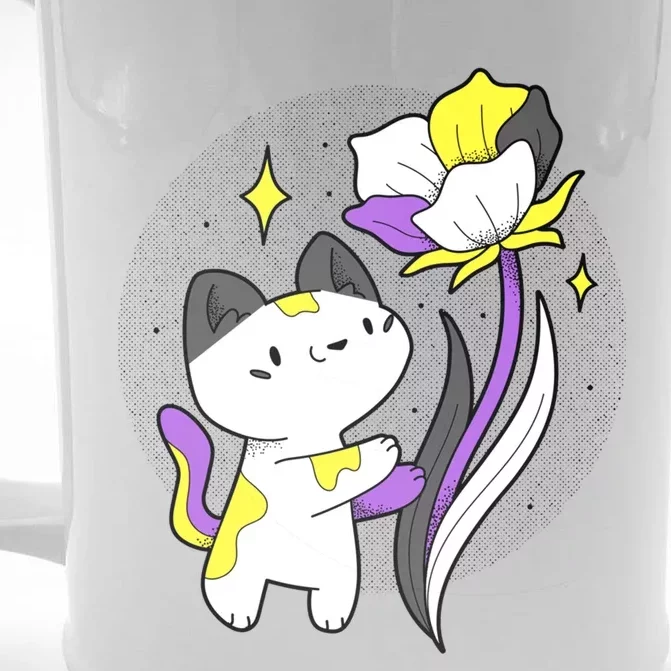 Nonbinary Cat Flower Nonbinary Flag Lgbt Nonbinary Pride Gift Front & Back Beer Stein