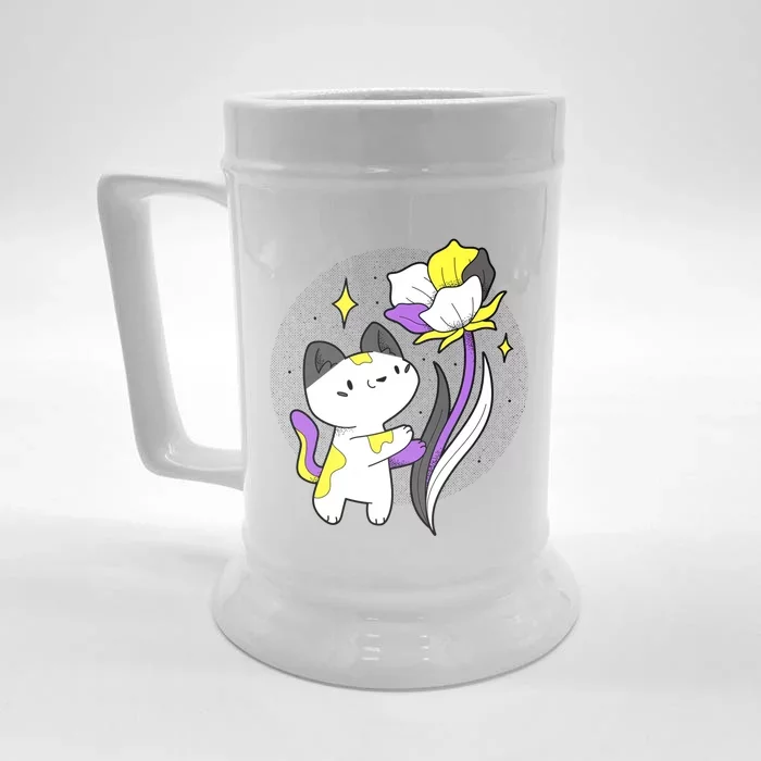 Nonbinary Cat Flower Nonbinary Flag Lgbt Nonbinary Pride Gift Front & Back Beer Stein