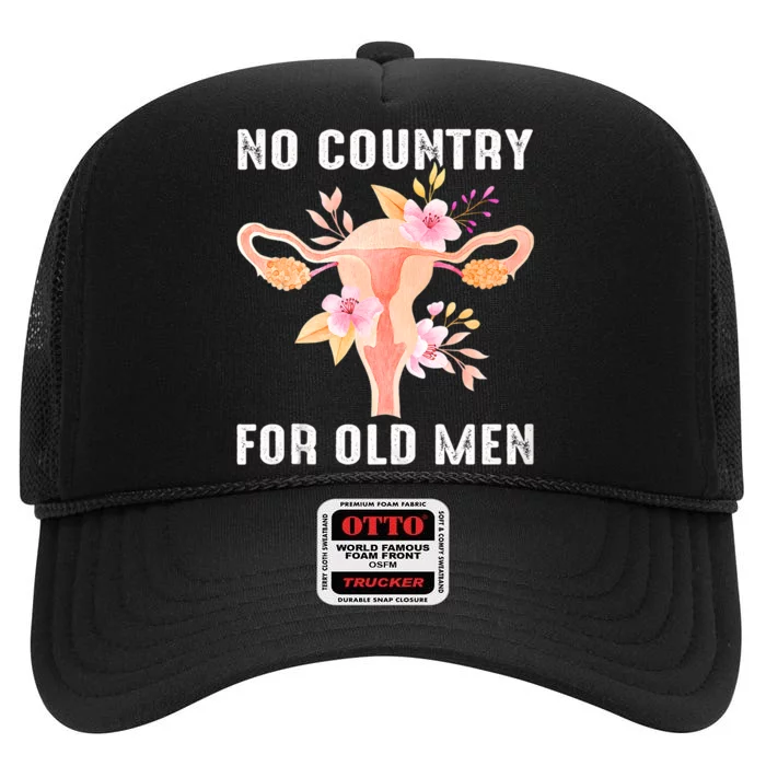 No Country For Old Men Floral Uterus High Crown Mesh Trucker Hat