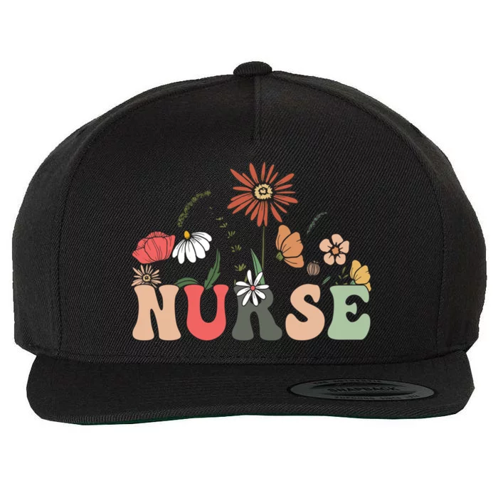 Nurse Cute Flowers Rn Nurse Wildflowers Gift Wool Snapback Cap