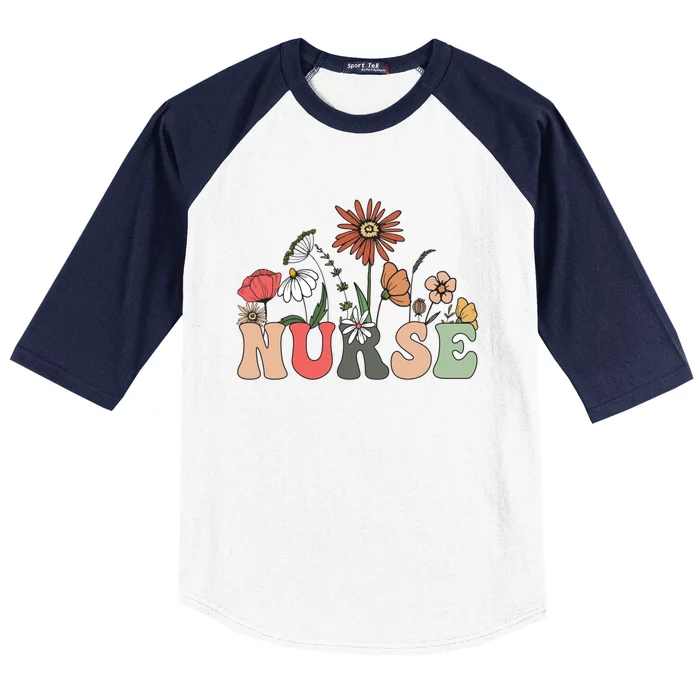 Nurse Cute Flowers Rn Nurse Wildflowers Gift Baseball Sleeve Shirt