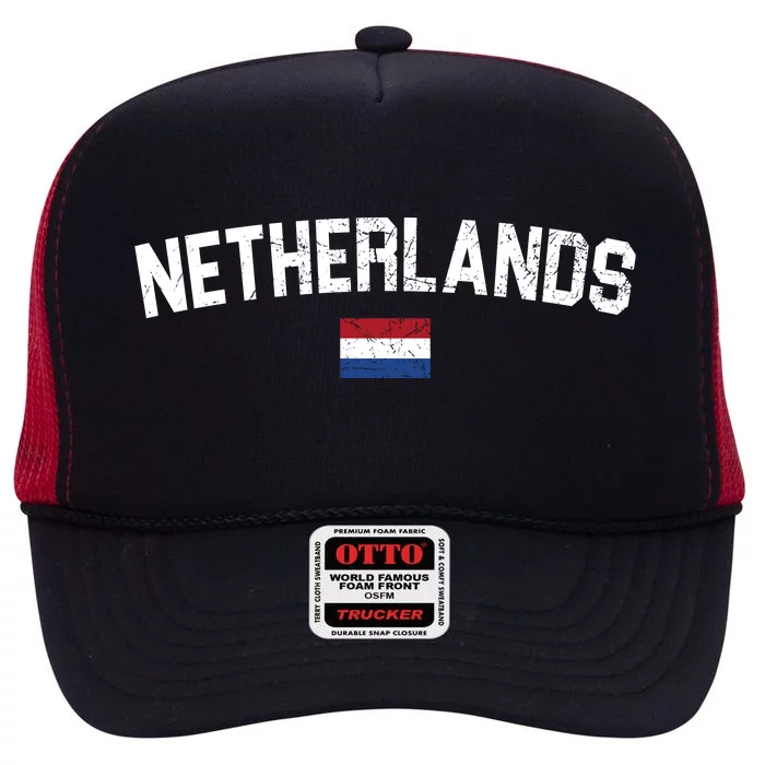 Netherlands Country Flag Logo High Crown Mesh Trucker Hat