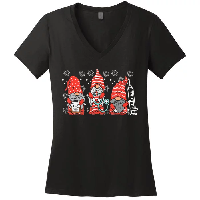 Nurse Christmas Gnomes Cute Nurses Xmas Pajamas PJs Women TShirt Women's V-Neck T-Shirt