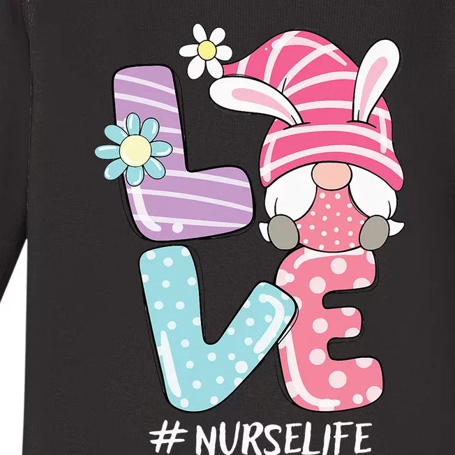 Nurse Cute Gnome Bunny Love Funny Easter Day Christians Baby Long Sleeve Bodysuit