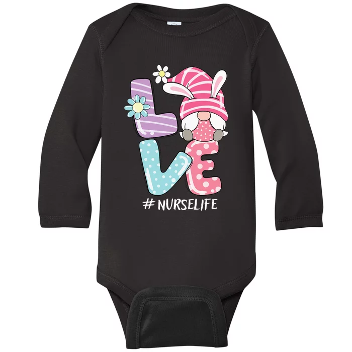 Nurse Cute Gnome Bunny Love Funny Easter Day Christians Baby Long Sleeve Bodysuit