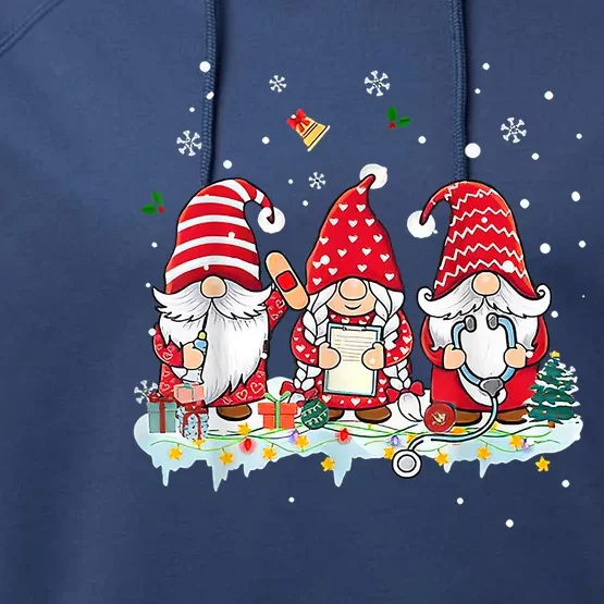 Nurse Christmas Gnomes Cute Xmas Scrub Top For Nurses Gift Performance Fleece Hoodie