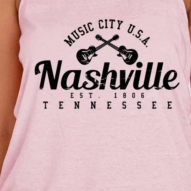 Nashville Cool Gift Cool Gift Country Music City Guitar Gift Cool Gift Women's Knotted Racerback Tank