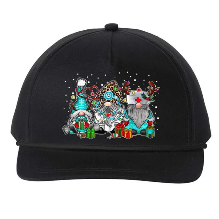 Nurse Christmas Gnome Cute Gnomies Leopard Nurses Funny Xmas Premium Snapback Five-Panel Rope Hat