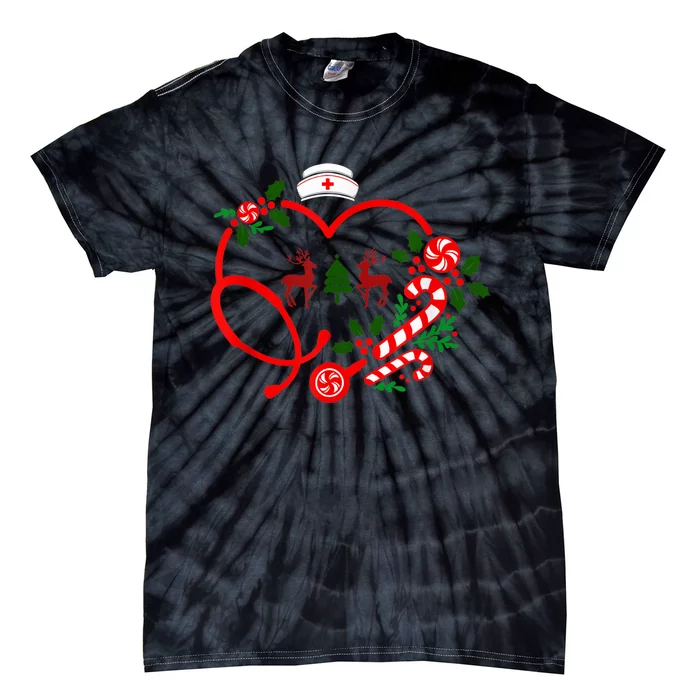 Nurse Christmas Heart Stethoscope RN LPN Nursing Xmas 2022 Tie-Dye T-Shirt