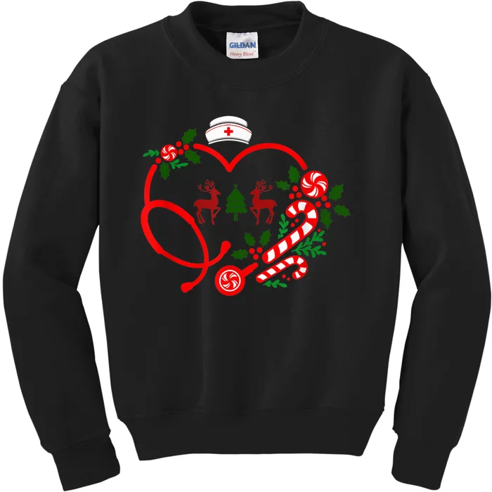 Nurse Christmas Heart Stethoscope RN LPN Nursing Xmas 2022 Kids Sweatshirt