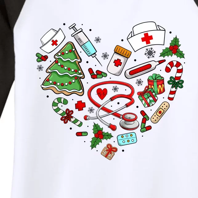 Nurse Christmas Heart Nursing Health Care Women's Tri-Blend 3/4-Sleeve Raglan Shirt