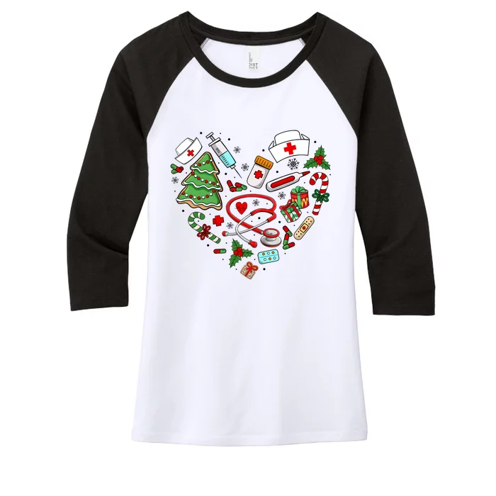 Nurse Christmas Heart Nursing Health Care Women's Tri-Blend 3/4-Sleeve Raglan Shirt