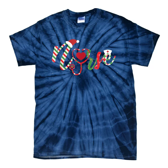 Nurse Christmas Heart Stethoscope Nurse Themed Pajamas Tie-Dye T-Shirt