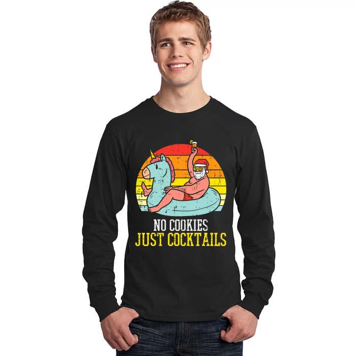 No Cookies Just Cocktails Santa Summer Christmas In July Xmas Long Sleeve Shirt