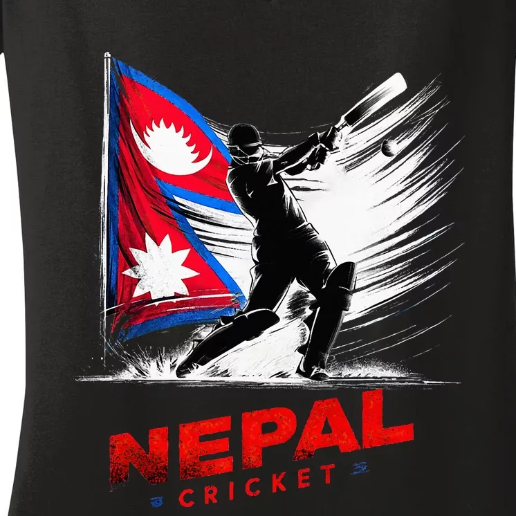 Nepal Cricket Jersey 2024 Cricket Flag Of Nepal Women's V-Neck T-Shirt