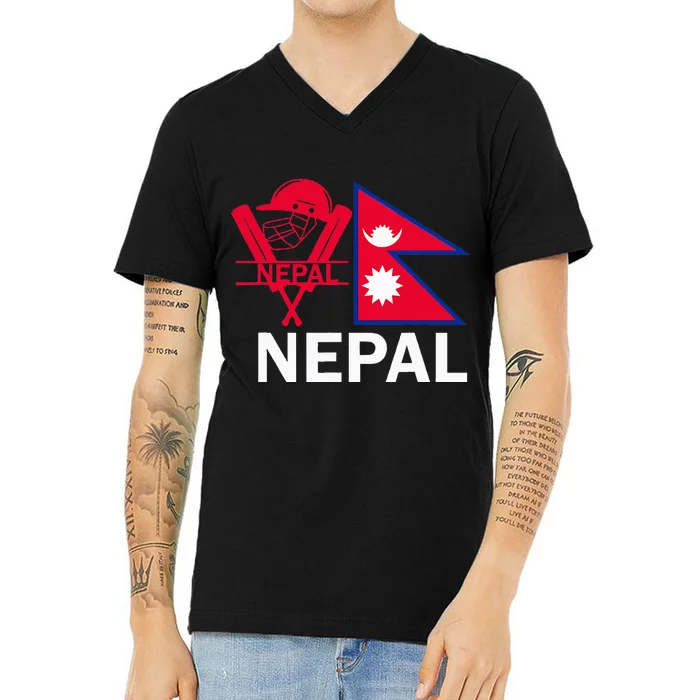 Nepal Cricket Jersey 2024 Team Flag Nepal Cricket V-Neck T-Shirt