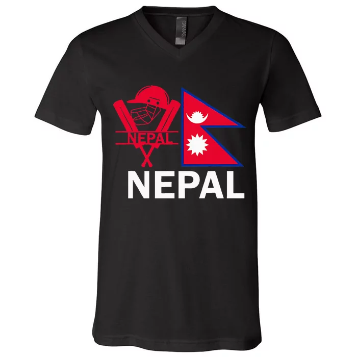 Nepal Cricket Jersey 2024 Team Flag Nepal Cricket V-Neck T-Shirt