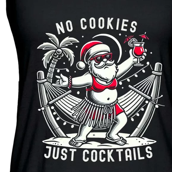 No Cookies Just Cocktails Christmas In July Funny Santa Ladies Essential Flowy Tank