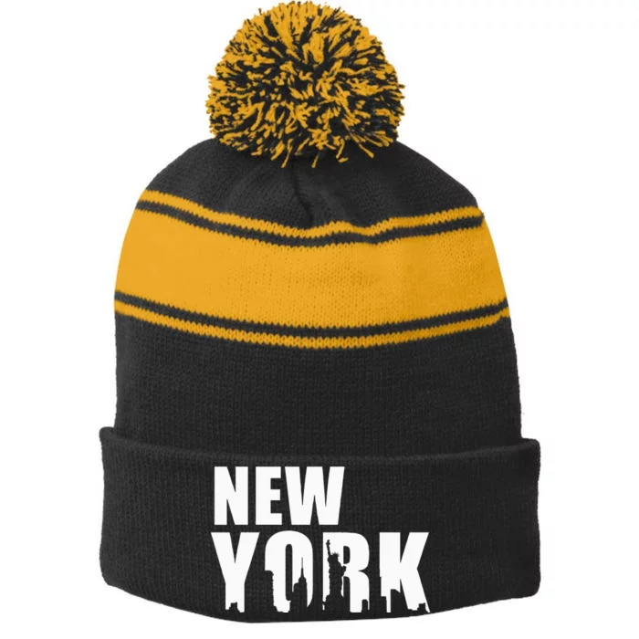 Ny City Lover Born In New York Stripe Pom Pom Beanie