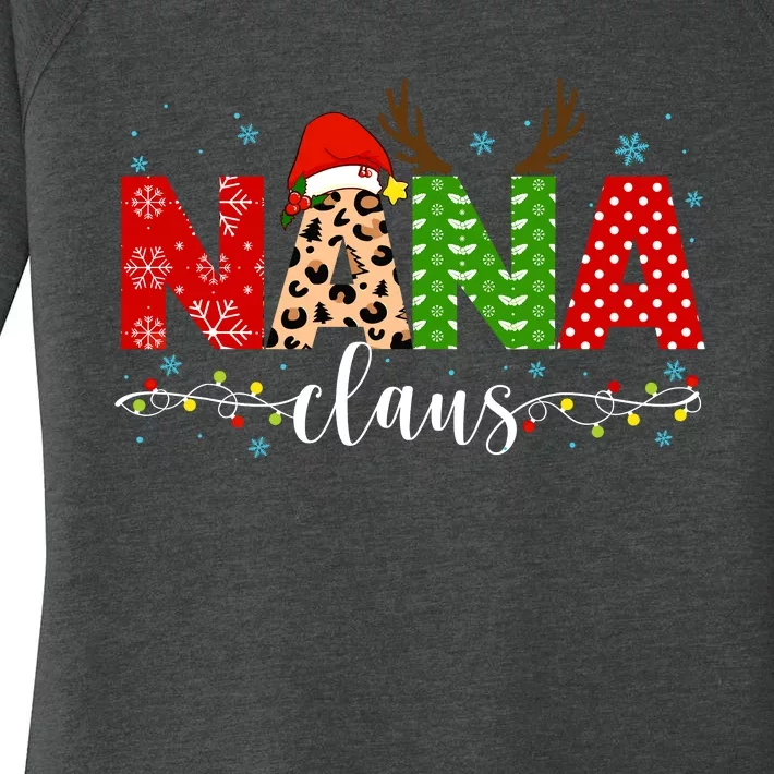 Nana Claus Leopard Print Christmas For Mother Women Women's Perfect Tri Tunic Long Sleeve Shirt