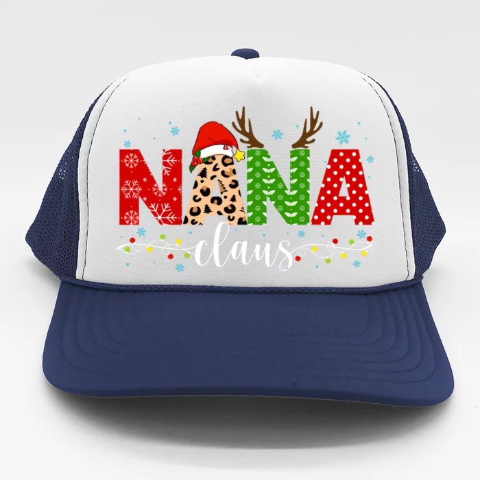 Nana Claus Leopard Print Christmas For Mother Women Trucker Hat