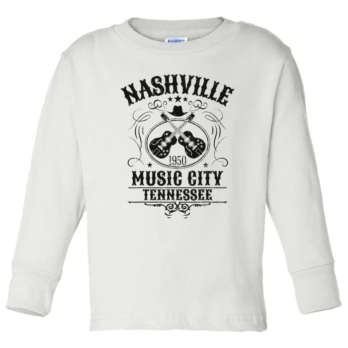 Nashville Country Music City Girls Trip Retro Nash Bash Bach Toddler Long Sleeve Shirt