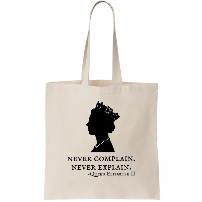 Never Complain Never Explain Queen II Elizabeth England Tote Bag