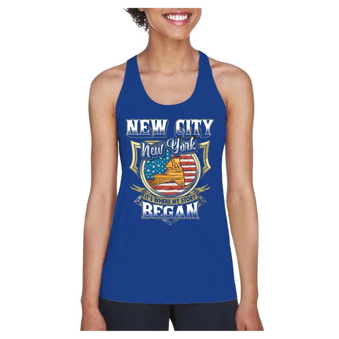 New City New York Usa Flag 4th Of July Gift Women's Racerback Tank