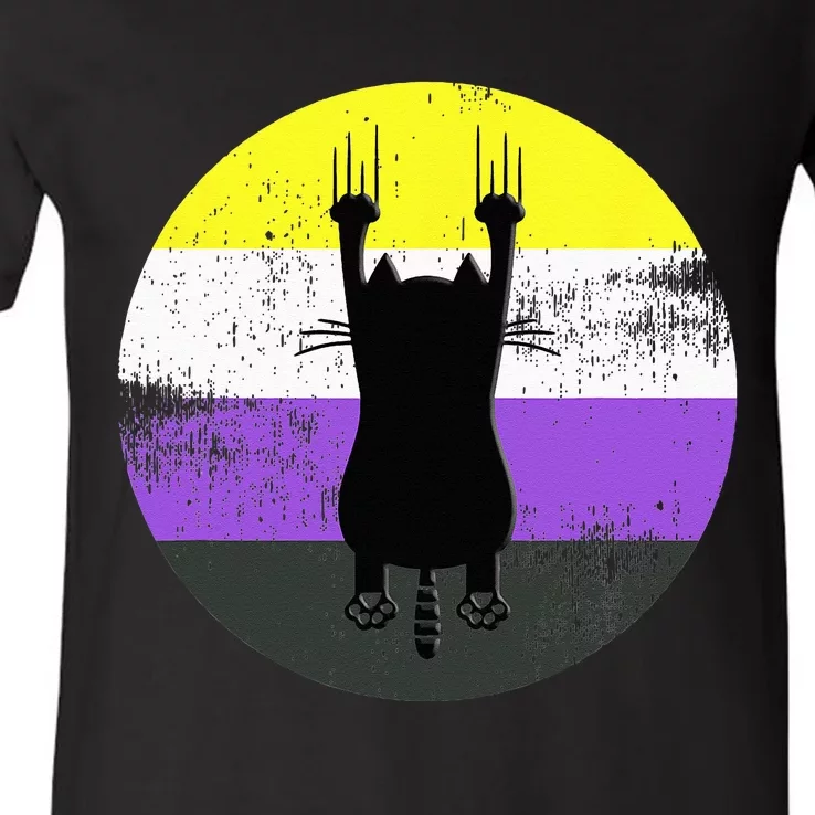 Nonbinary Cat Nonbinary Pride Flag V-Neck T-Shirt