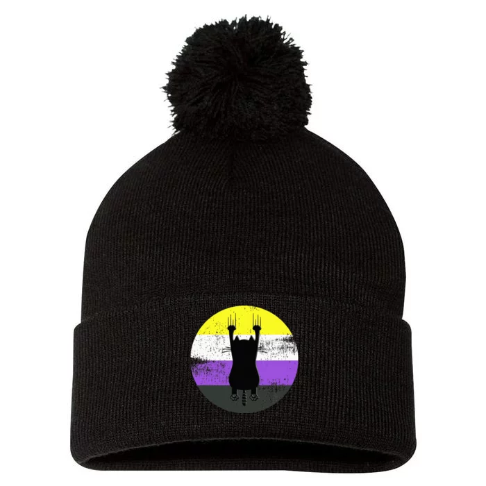 Nonbinary Cat Nonbinary Pride Flag Pom Pom 12in Knit Beanie