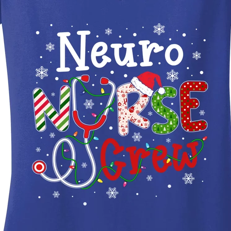 Neuro Christmas Nurse Crew Funny Nursing Christmas Pattern Gift Women's V-Neck T-Shirt