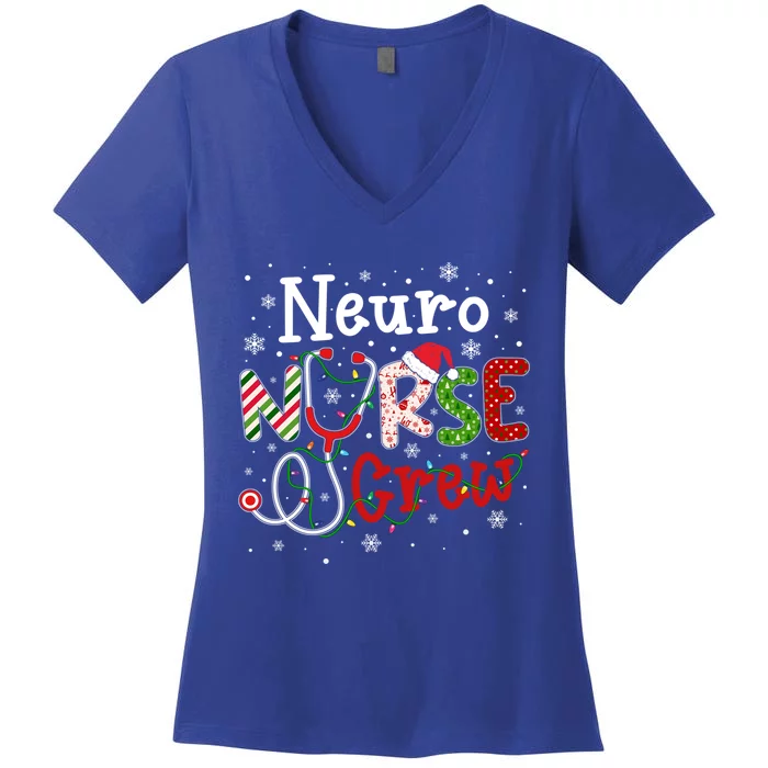 Neuro Christmas Nurse Crew Funny Nursing Christmas Pattern Gift Women's V-Neck T-Shirt