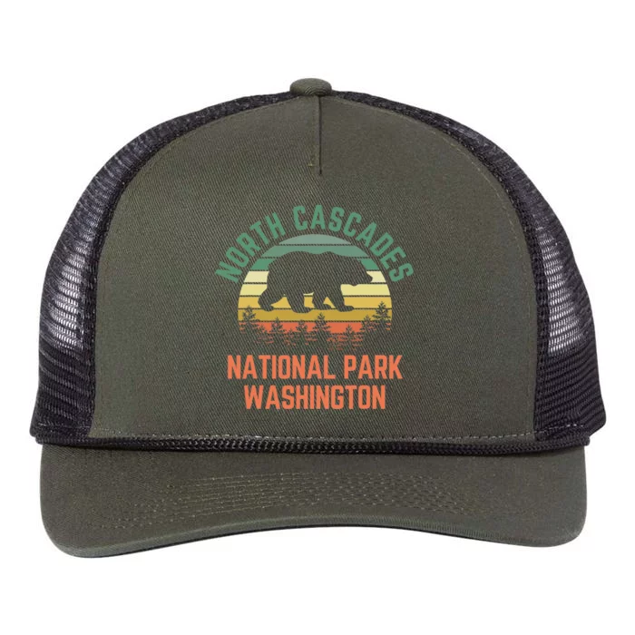 North Cascades National Park Washington Bear Hiking Retro Retro Rope Trucker Hat Cap