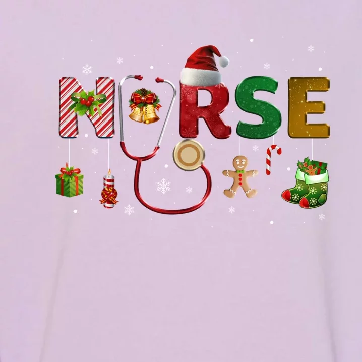 Nurse Christmas Nursing Stethoscope Xmas Scrub Nurse Life Gift Garment-Dyed Sweatshirt