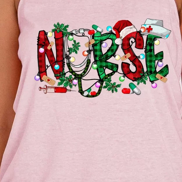 Nurse Christmas Nursing Stethoscope Xmas Scrub Top Gift Women's Knotted Racerback Tank