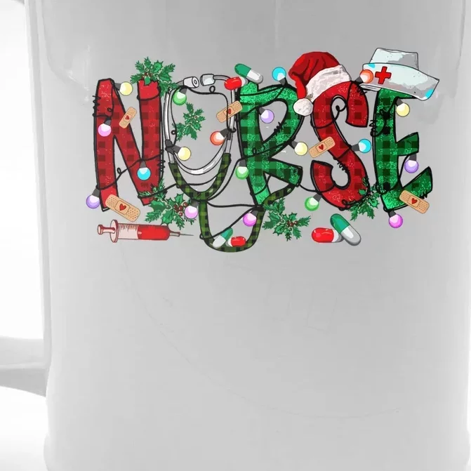 Nurse Christmas Nursing Stethoscope Xmas Scrub Top Gift Front & Back Beer Stein