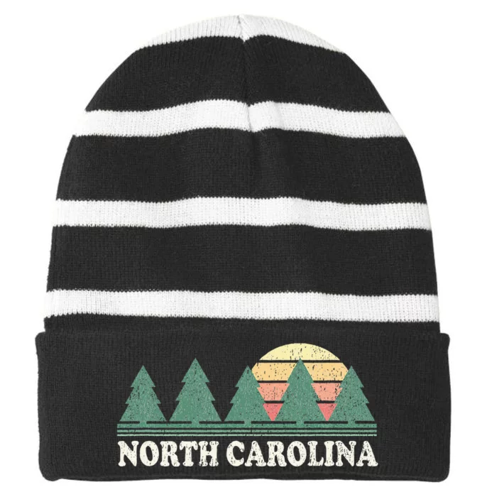 North Carolina Nc Vintage 70s Retro Striped Beanie with Solid Band