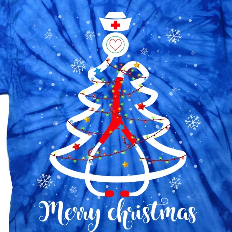 Nurses Christmas Nursing Stethoscope Christmas Light Tree Gift Tie-Dye T-Shirt