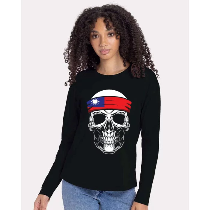 Nationality Country Origin Meaningful Gift Skull Flag Taiwan Funny Gift Womens Cotton Relaxed Long Sleeve T-Shirt