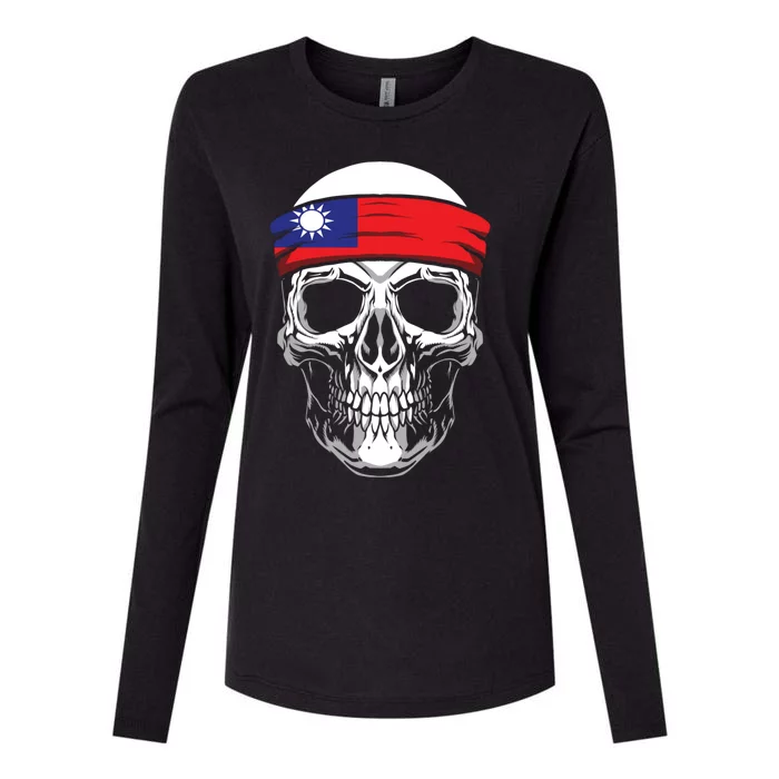 Nationality Country Origin Meaningful Gift Skull Flag Taiwan Funny Gift Womens Cotton Relaxed Long Sleeve T-Shirt