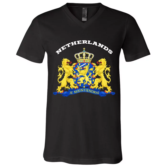 Netherlands Coat Of Arms Flag Souvenir Amsterdam V-Neck T-Shirt