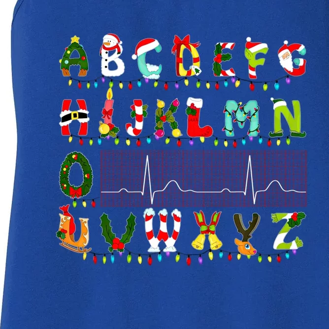 Nurse Cardiology Pqrst Alphabet Sinus Rhythm Christmas Gift Women's Racerback Tank