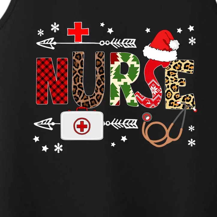 Nurse Christmas Plaid Rn Lpn Leopard Print Nursing School Cute Gift Performance Tank