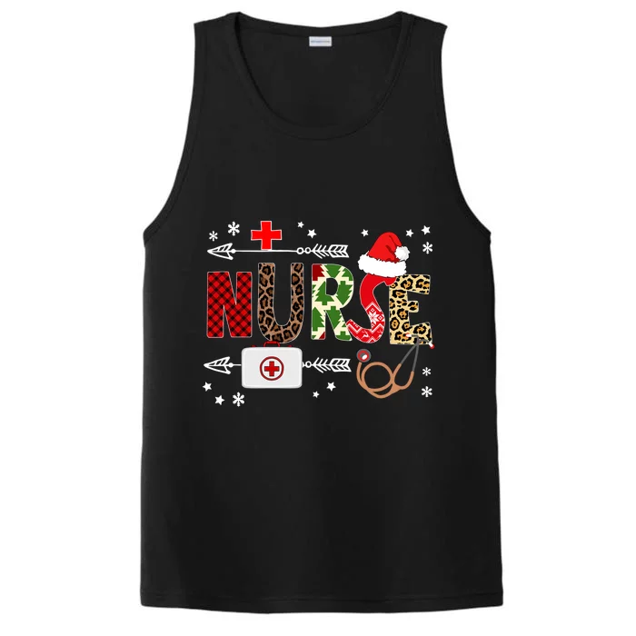 Nurse Christmas Plaid Rn Lpn Leopard Print Nursing School Cute Gift Performance Tank