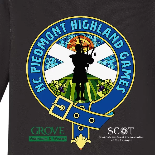 North Carolina Piedmont Highland Games Piper Edition Baby Long Sleeve Bodysuit