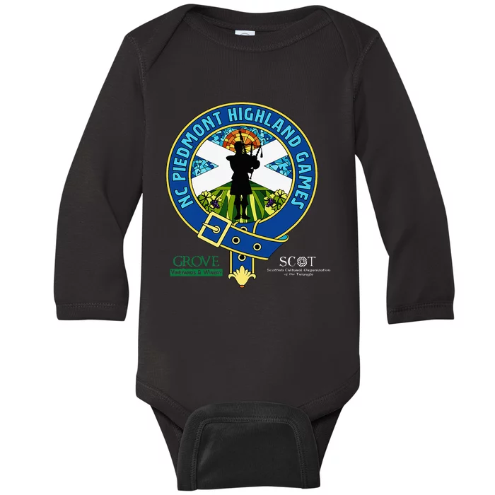 North Carolina Piedmont Highland Games Piper Edition Baby Long Sleeve Bodysuit