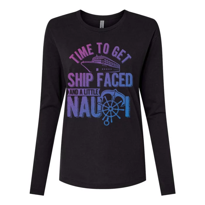 Nautical Cruise Puns Summer Vacation Ship Face And Nauti Gift Womens Cotton Relaxed Long Sleeve T-Shirt